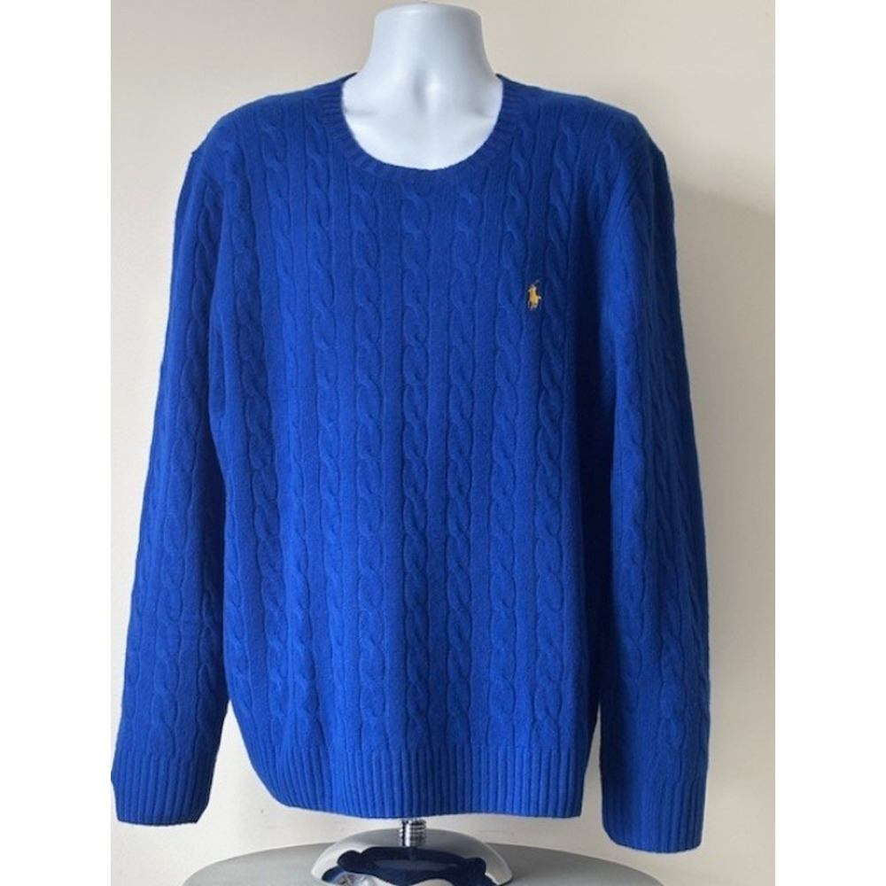 NWT POLO Ralph Lauren Sweater Cable Knit Cashmere Blend Classic Blue Men’s XXL